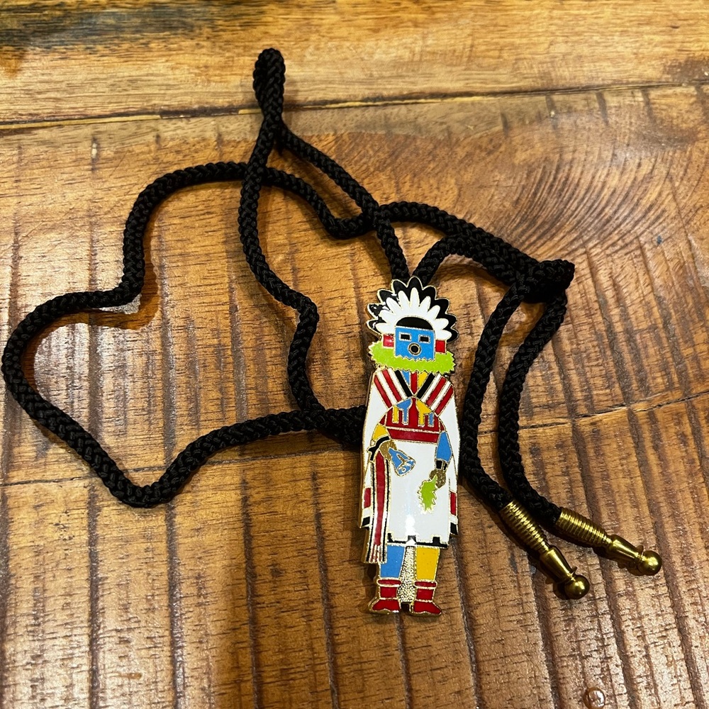 Shriner’s Masonic vintage metal Kachina bolo tie/ W.S.A. ‘75 Tucson, AZ